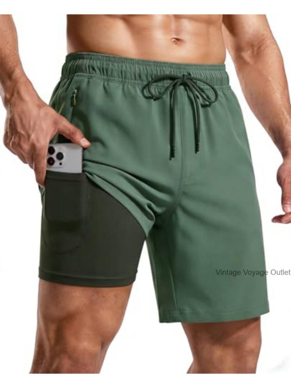 Men's Quick Dry Board Shorts 7" with Compression Liner UPF 50+ Zipper Pockets